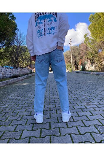 oraystore Yıkamalı Mavi Boyfriend Pantolon