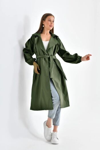 Daçem Hira Khaki Balloon Arm Trench - Waist-Tied