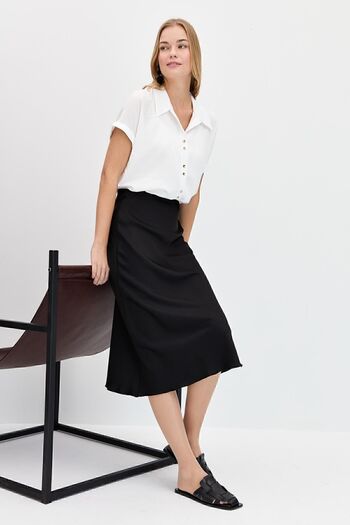 Desen Triko Women's Low Sleeve Satin Shirt Ecru