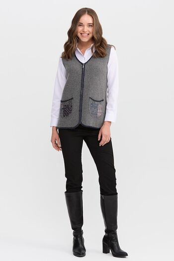 Desen Triko Women's V-Neck Water Stone Beaded Embroidered Short Wool Vest Smoked