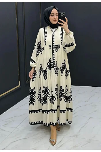 ELEGANTSTİL VISKOSE ΥΦΑΣΜΑ ΜΠΟΛ ΜΟΥΧΙ ΚΡΕΜ ΦΟΡΕΜΑ TESETUR ΕΘΝΙΚΟ ΣΧΕΔΙΟ