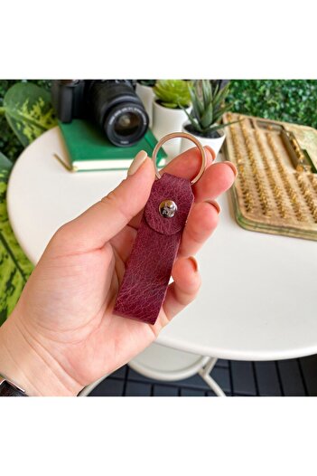 Modica Artena Mini Leather Keychain - Stylish Handmade, with Gift Box, Claret Red