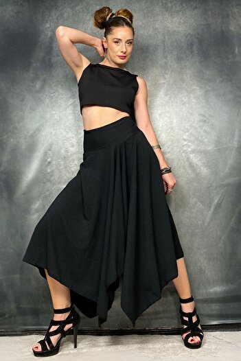 Quincey Black Asymmetrical Crepe Skirt