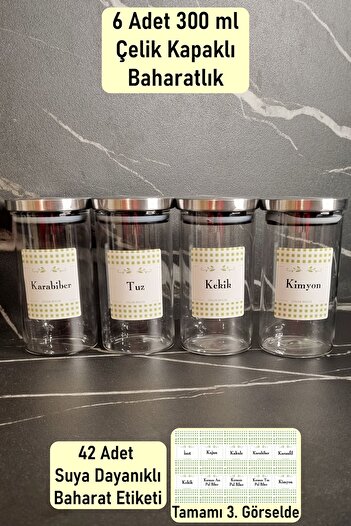 color house 300ml Round Jar - 6 Pieces Spice Dispenser Borosilicate with Steel Lid and Vacuum