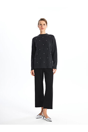LC Waikiki Straight Wide Leg Women's Knitwear Trousers with Elastic Waist