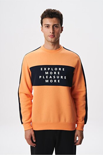 Arma Чоловічий помаранчевий Regular Fit з написом, 3 нитки, велосипедний комір, світшот K28124602601