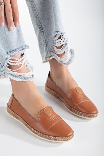 Dilimler Ayakkabı Genuine Leather Orthopedic Saddled Tan Large Size Women's Shoes Daily