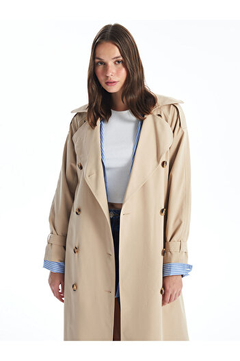 LC Waikiki LCW Jacket Collar Plain Oversize Women's Trench Coat