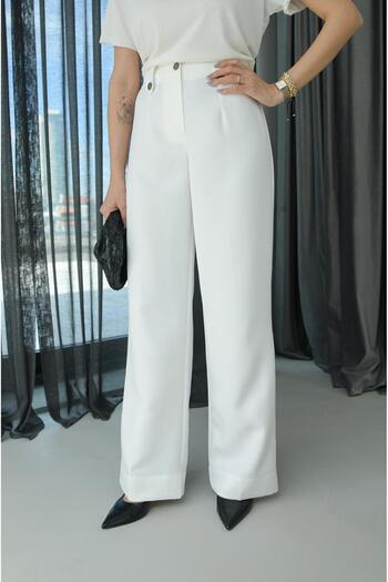 Havoş White Button Palazzo Trousers
