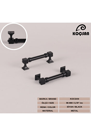 KOÇSAN Zumra Black 96 mm Handle Luxury Country Kitchen Furniture Cabinet Drawer Handle