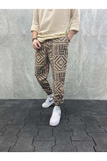FıttingRoom Bohemian Cotton Woven Jogger with Elastic Waist Aztec Pattern