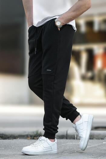 Madmext Ανδρικό Fleece Sweatpants 6555 - Μαύρο, ελαστικό πόδι