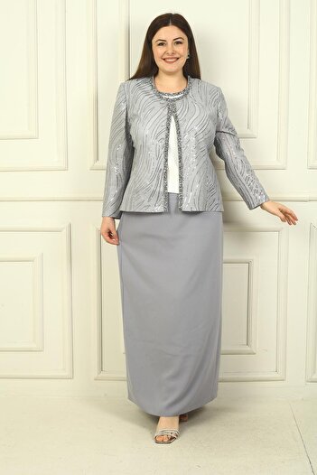 By Saygı مقاس كبير للنساء - سترة مطرزة بأكمام نصف قمر، وبلوزة كريب مبطنة وتنورة طويلة مكونة من 3 قطع