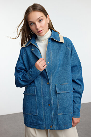 Trendyol Collection Пальто великого розміру темно-синє TWOAW25MO00174