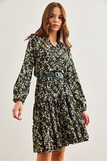 Olalook Rochie de damă cu decolteu în V, verde margaretă - ELB- 19000989