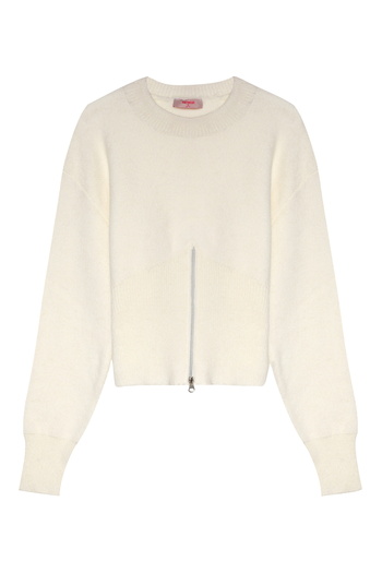 Quzu Long Sleeve Ecru Knitwear - Zipper Accessory
