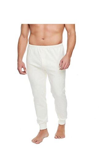 Tutku 0113 Model Winter Men's Interlock - Long Bottom and Cream Color