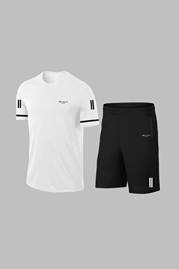 POSEIDON STORM Over Size Men's White Dri-Fit Fabric Casual Comfort Cut Round Neck Short Sleeve T-Shirt Shorts Sports Set