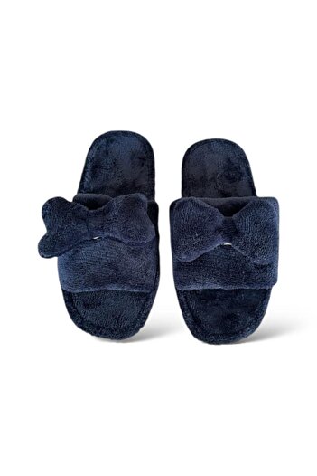 Liger Γυναικείες παντόφλες σπιτιού Navy Blue με βελούδινη λεπτομέρεια με φιόγκο