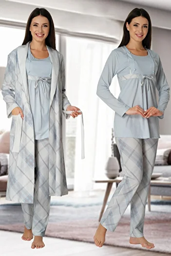 Effort Pijama Γυναικεία μπλε μακρυμάνικη πιτζάμες εγκυμοσύνης Zerre Bebe 8084