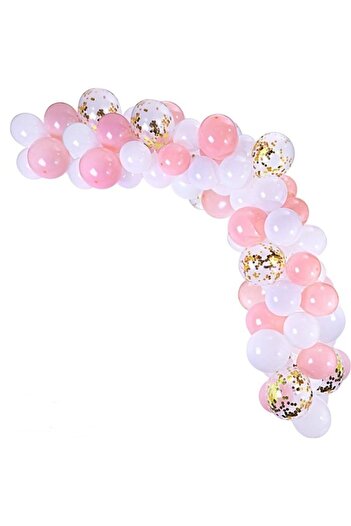 HKNYS 50 Pieces Balloon Pink White Chain Gold Balloon Confetti Balloon Set 2.5 Meters - Birthday Balloon
