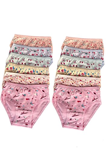 Dondeza Dondeza 12-Piece Cotton Combed Patterned Girl's Panties and Underpants Set