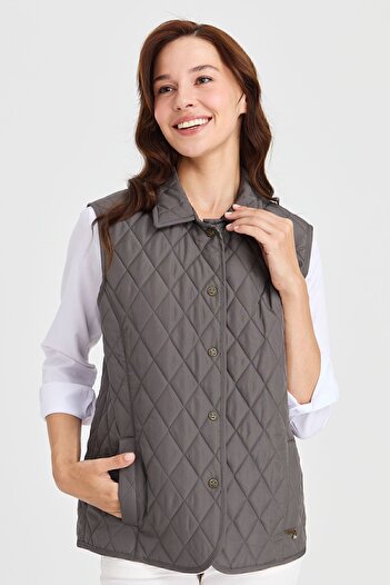 Desen Triko Women's Quilted Vest Gray