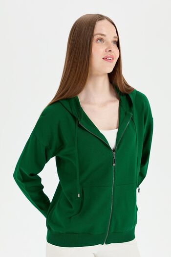 Desen Triko Green Knitwear Hooded Women's Summer Cardigan