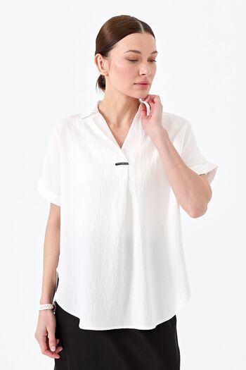 Desen Triko Women's Front Buckle Blouse Ecru