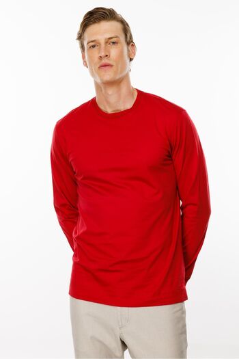 Desen Triko Men's Crew Neck Basic Long Sleeve Cotton T-Shirt Red