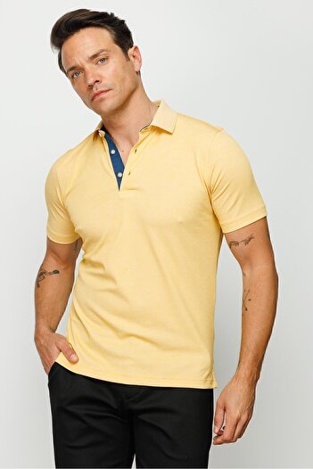Desen Triko Men's Polo Neck T-shirt Yellow