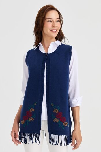 Desen Triko Women's Skirt Floral Tassel Vest Indigo