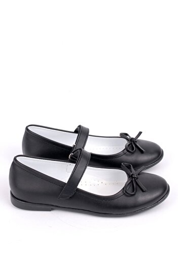 Rıdvan Çelik Bow Girls' Casual and Evening Dress Ballerina Shoes Black Skin