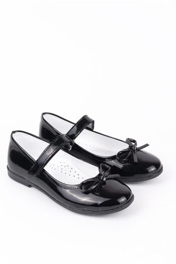 Rıdvan Çelik Bow Girls' Casual and Evening Dress Ballerina Shoes Black Patent Leather
