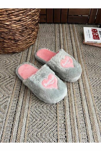 Behtah Kundura Heart Figured Fluffy Slippers - Women's Home Slippers, Furry Slippers and Dowry Bundle