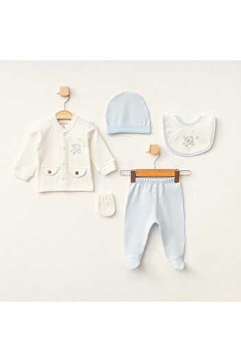 Aziz Bebe Airplane Patterned 5-Piece Baby Hospital Discharge Bodysuit Set