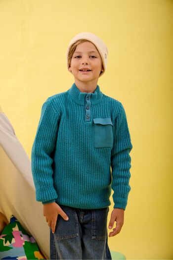 Nisrakids Erkek Çocuk Düğmeli Cep Detaylı Triko Kazak