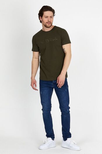 DYNAMO Ανδρικό T-shirt Χακί Crew Neck με Λεπτομέρεια κεντήματος