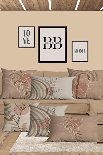 Belle Benoit Modern Beige Copper 6-Piece Double-Sided Printed Rectangle 30x50 And 43x43 Square Throw Pillow Case Set