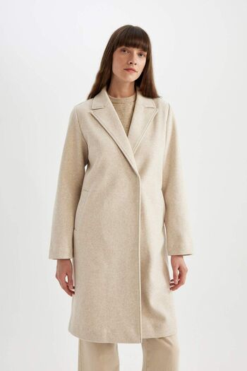 DeFacto Long Stamp Coat Regular Fit Double Breasted Lapel Snap Closure with Pockets A1090Ax24Au