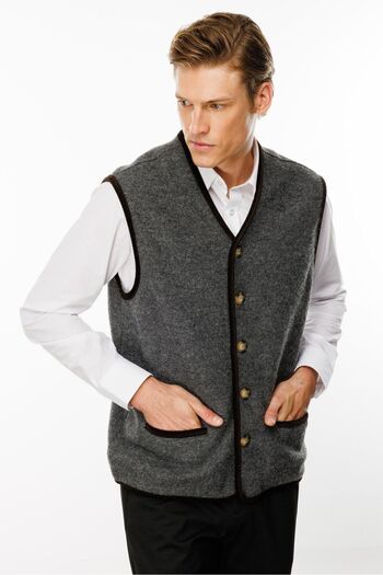 Desen Triko Smoke Colored Men's Wool Vest - V-Neck and Patterned Lining