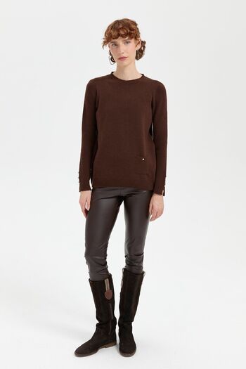 Desen Triko M. Brown Women's Woolen Sweater - Zero Collar, Seamless Pocket
