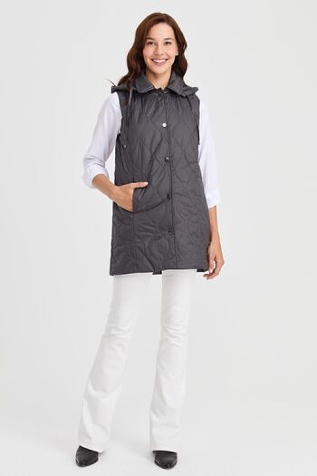 Desen Triko Women's Hooded Quilted Vest Gray