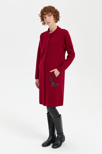 Desen Triko Women's Long Wool Cardigan with Stand Collar Pocket Detail - V.Crotch