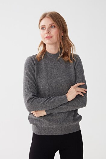 Desen Triko Women's Half Turtleneck Classic Blouse Smoked