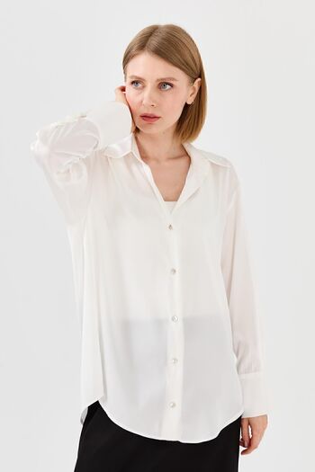 Desen Triko Women's Satin Placket Shirt Ecru