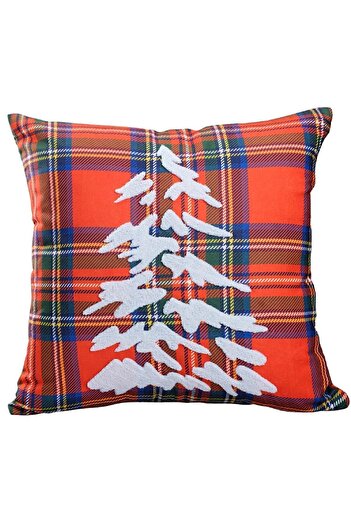 ÖZENEV 43X43 Christmas Throw Pillow Cover Red Plaid Fabric White Punch Christmas Tree Patterned Süzene Panç 09
