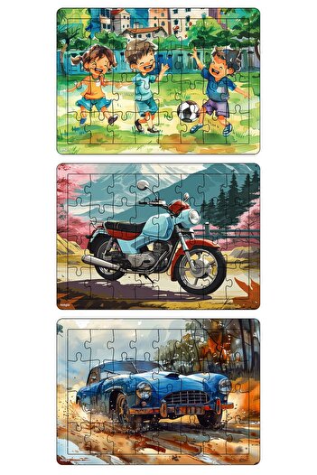 kutuTR Çocuklar Için Eğitici Ve Öğretici Ahşap 32 Parça Renkli Puzzle 3lü Set 321