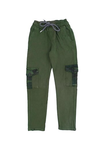 Bebelop Boy's Camouflage Patterned Lace-up Trousers with Pipe Leg Pockets