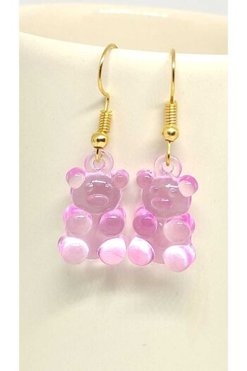 TUNA TAKI & AKSESUAR Jelibon Teddy Bear Earrings Yellow Hooked Model Youth Jewelry Children's Jewelry